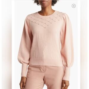 Nanette Lepore‎ Ballet Sweater Rhinestones Pink Gatherd Sleeves Medium Pullover